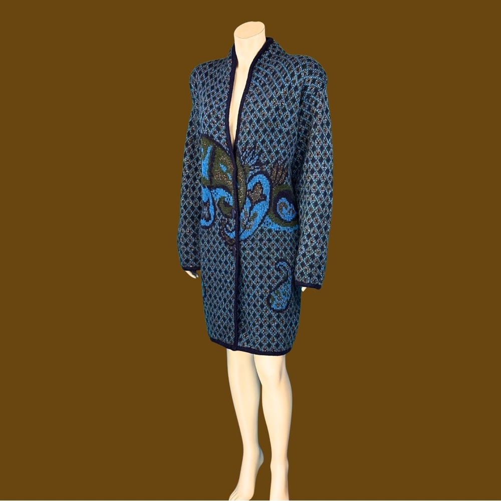 Vintage 1980s Oversized Paisley Sweater Coat / M L - Picture 7 of 12